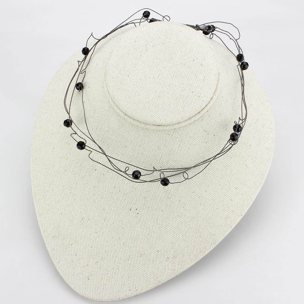 Elegant ruthenium white metal necklace with black beads for a stylish look