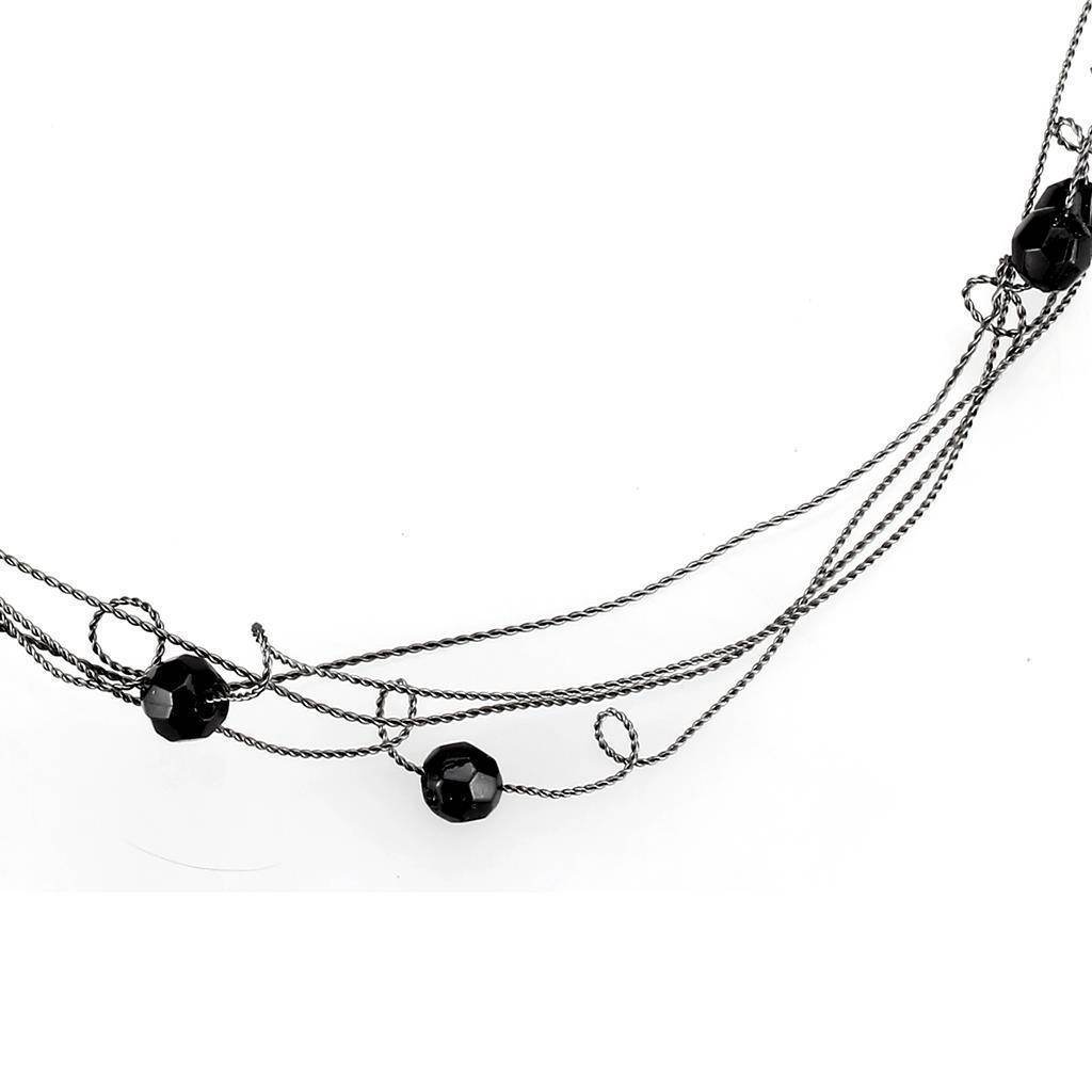 Stylish ruthenium white metal necklace with black beads, perfect for chic fashion looks