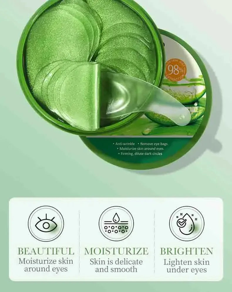 Aloe vera collagen eye mask, green gel pads for moisturizing and brightening