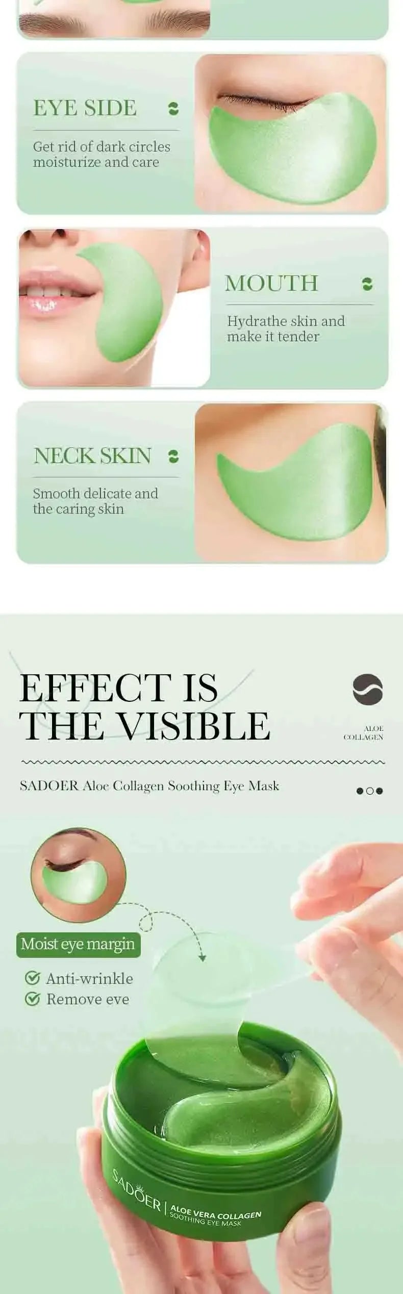 Aloe vera collagen eye mask for reducing dark circles and wrinkles