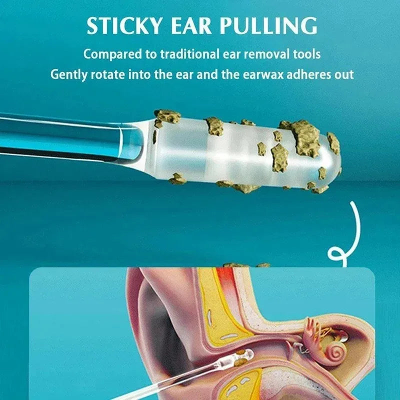 Safe ear wax removal tool with sticky tip for easy ear cleaning