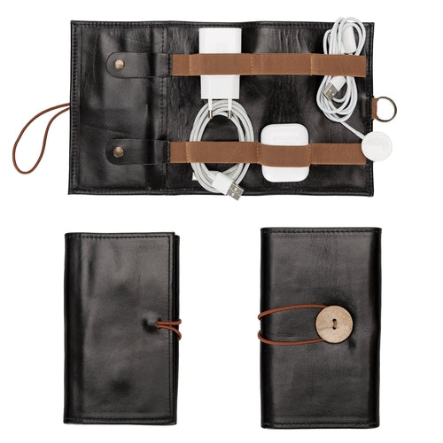 Premium Leather Cable Organizer Travel Pouch