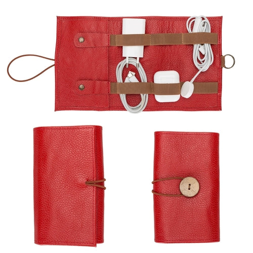 Premium Leather Cable Organizer Travel Pouch