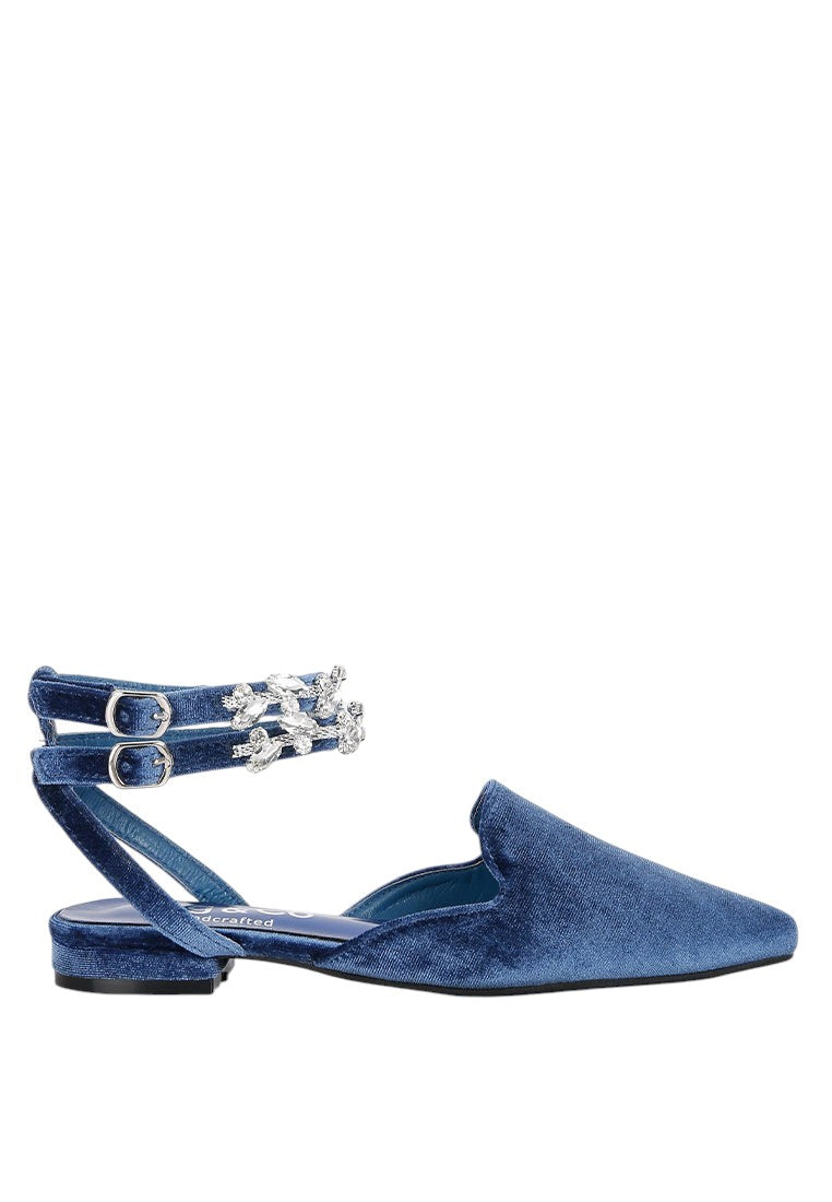 Salome Black Velvet Luxe Jewelled Flat Mules