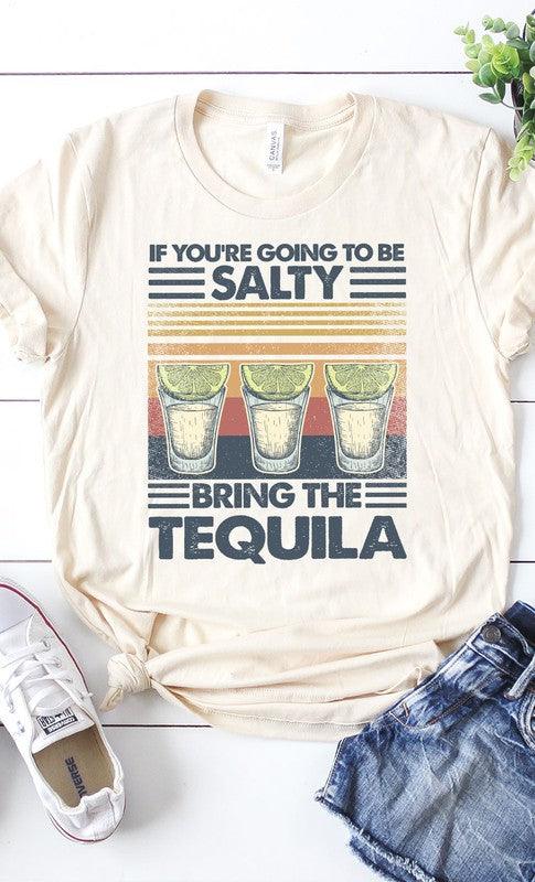 Women's Shirts Salty, Bring The Tequila Retro Graphic Tee