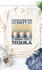 Kissed Apparel women's salty tequila shirt with a fun graphic of tequila shots on a casual tee