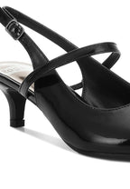 Black kitten heel slingback sandals for women's elegant occasions