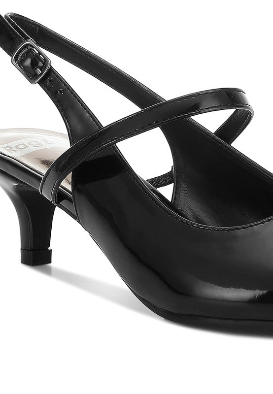 Black kitten heel slingback sandals for women's elegant occasions