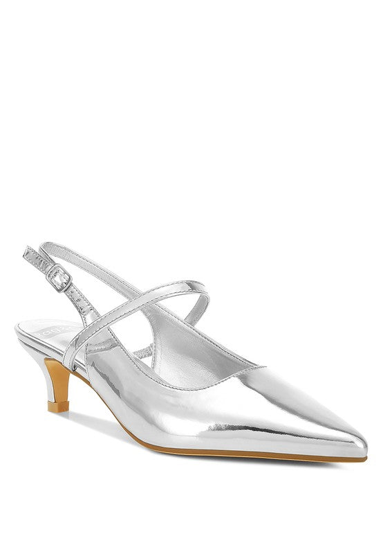 Women's silver kitten heel slingback sandals for stylish occasions