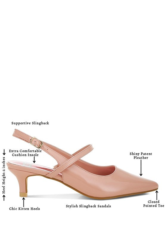 Women's pink kitten heel slingback sandals with comfortable cushion insole