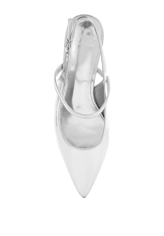 Women's silver kitten heel slingback sandals for elegant occasions