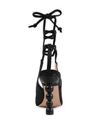 Rag Company black vacation style sandals with stylish ankle ties and decorative heel balls