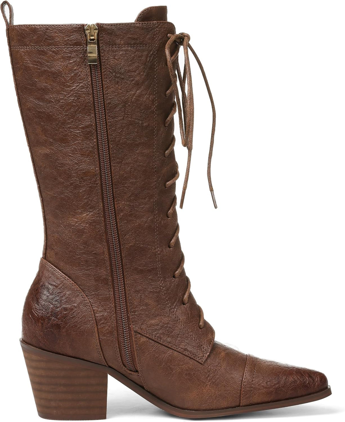 SaraIris Women's Black Mid Calf Boots Lace Up Chunky Heel Vintage Combat Heeled Dress Casual Boots – opposite side view