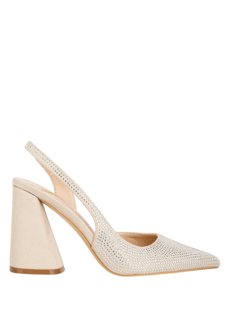 Saranna Rhinestone Embellished Suede Heel Sandals