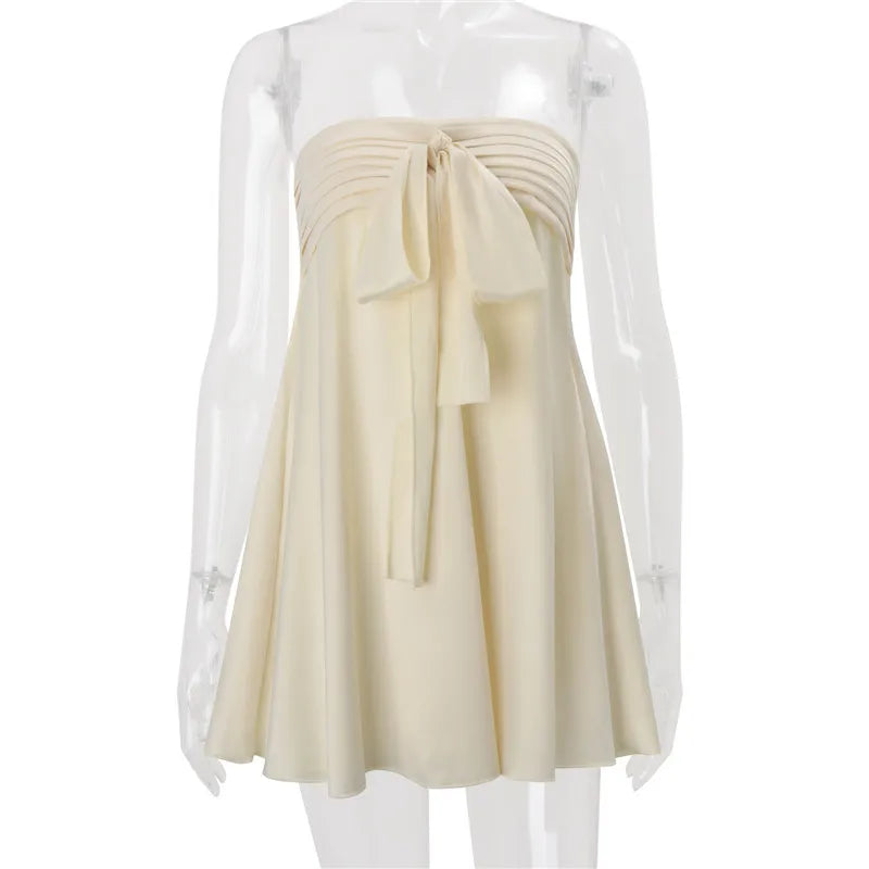 Women's satin and dress, strapless, cream color, summer outings