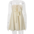 Women's satin and dress, strapless, cream color, summer outings