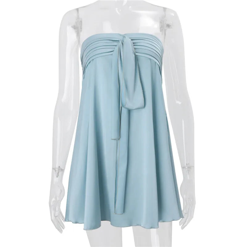 Women's light blue satin dress, perfect for summer events