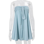 Women's light blue satin dress, perfect for summer events