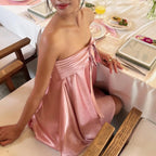 Women's pink satin dress for elegant outings and special occasions