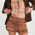 Brown satin and lace shorts for stylish summer outings
