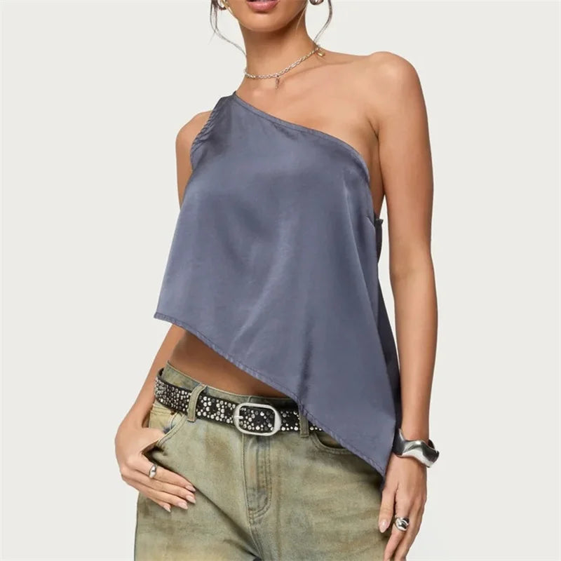 Women's gray satin camisole for stylish summer outings