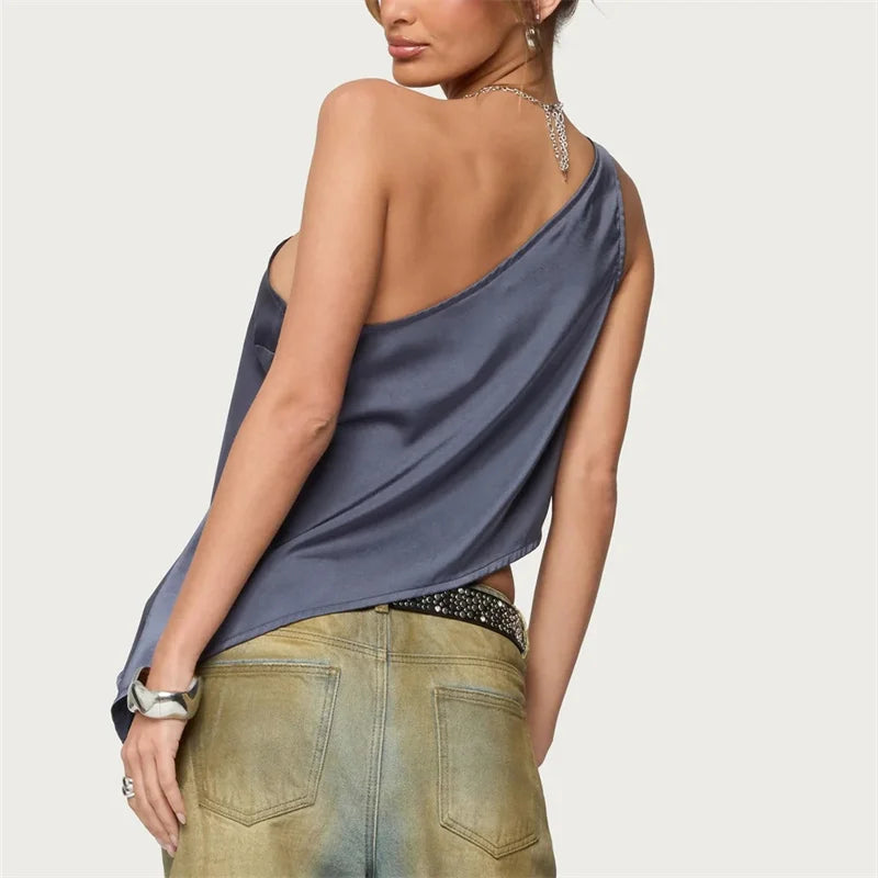 Women's gray satin camisole, casual wear for summer outings