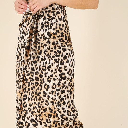 Women's Skirts Satin Leopard Tie Skirt