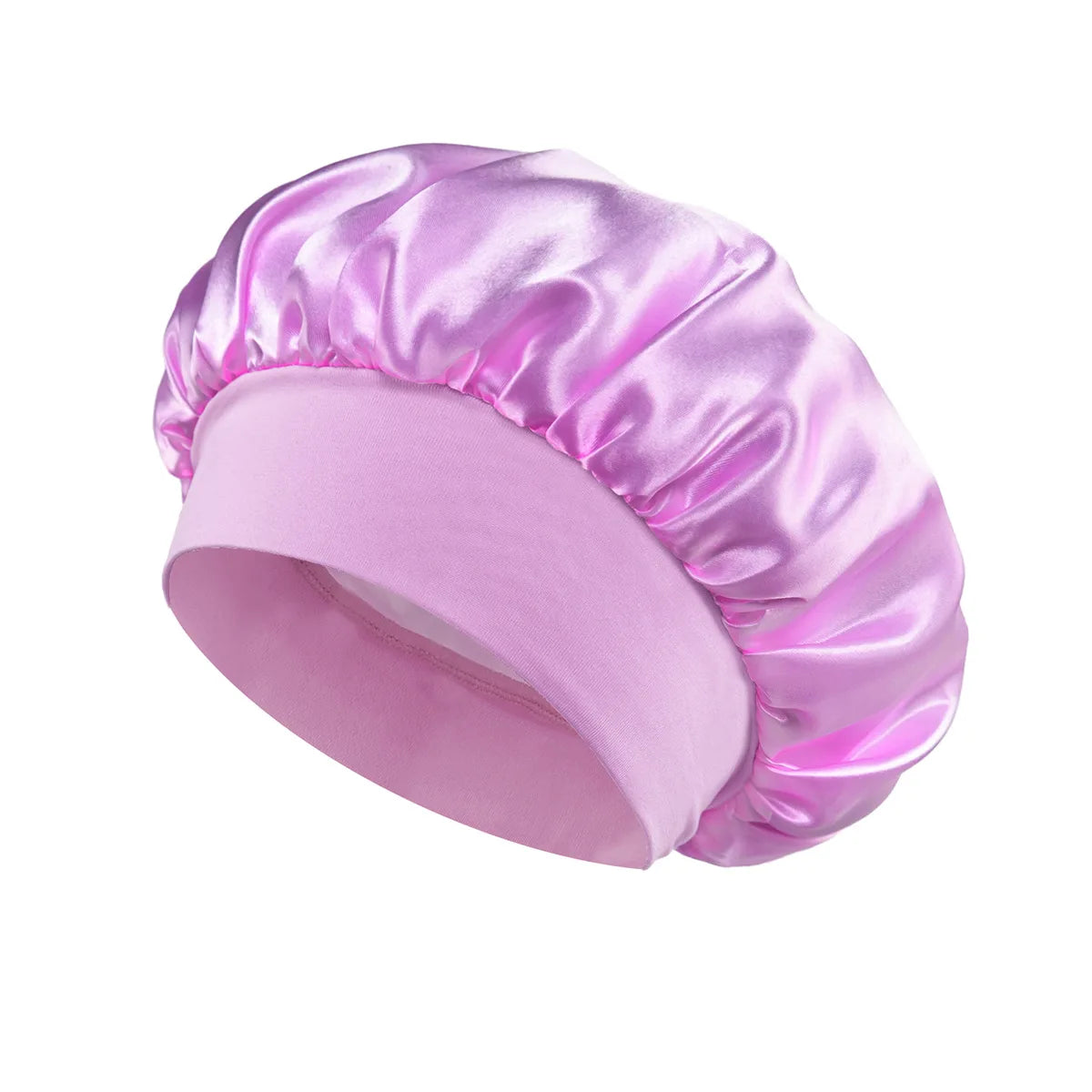 Pink satin lined hair bonnet for long hair, ideal for overnight protection