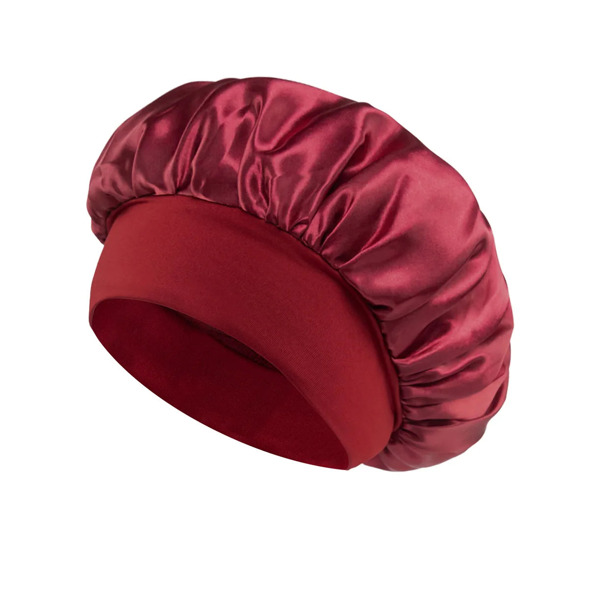 Red satin lined hair bonnet for long hair, perfect for overnight wear