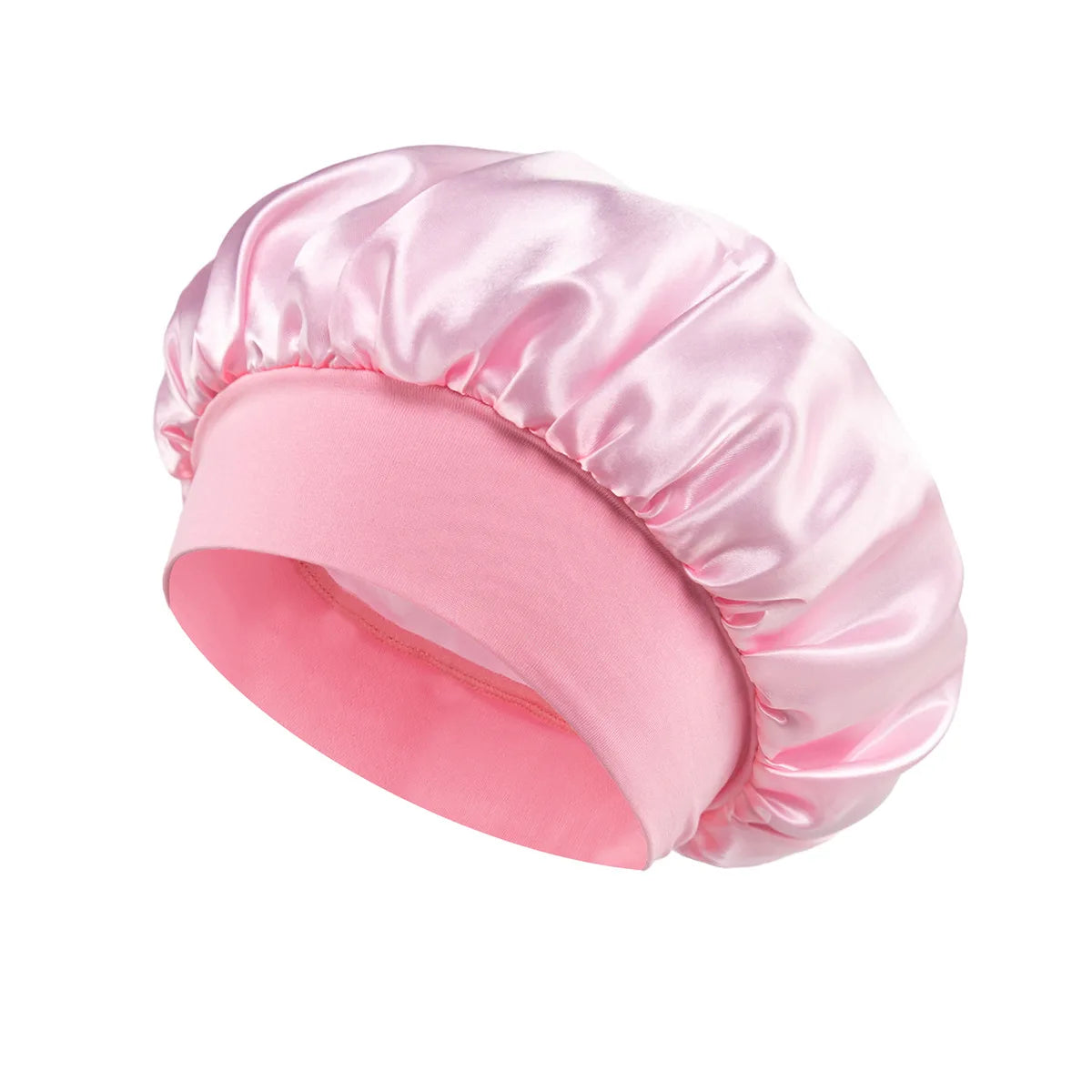 Pink satin lined hair bonnet for long hair, perfect for overnight protection