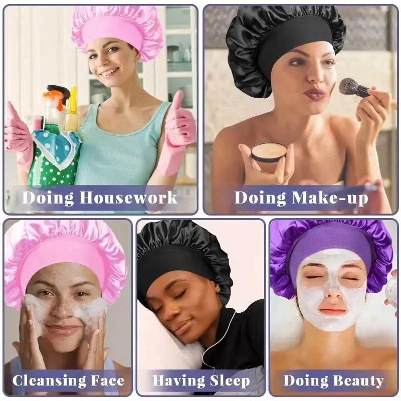 Satin lined hair bonnet for long hair, perfect for beauty routines