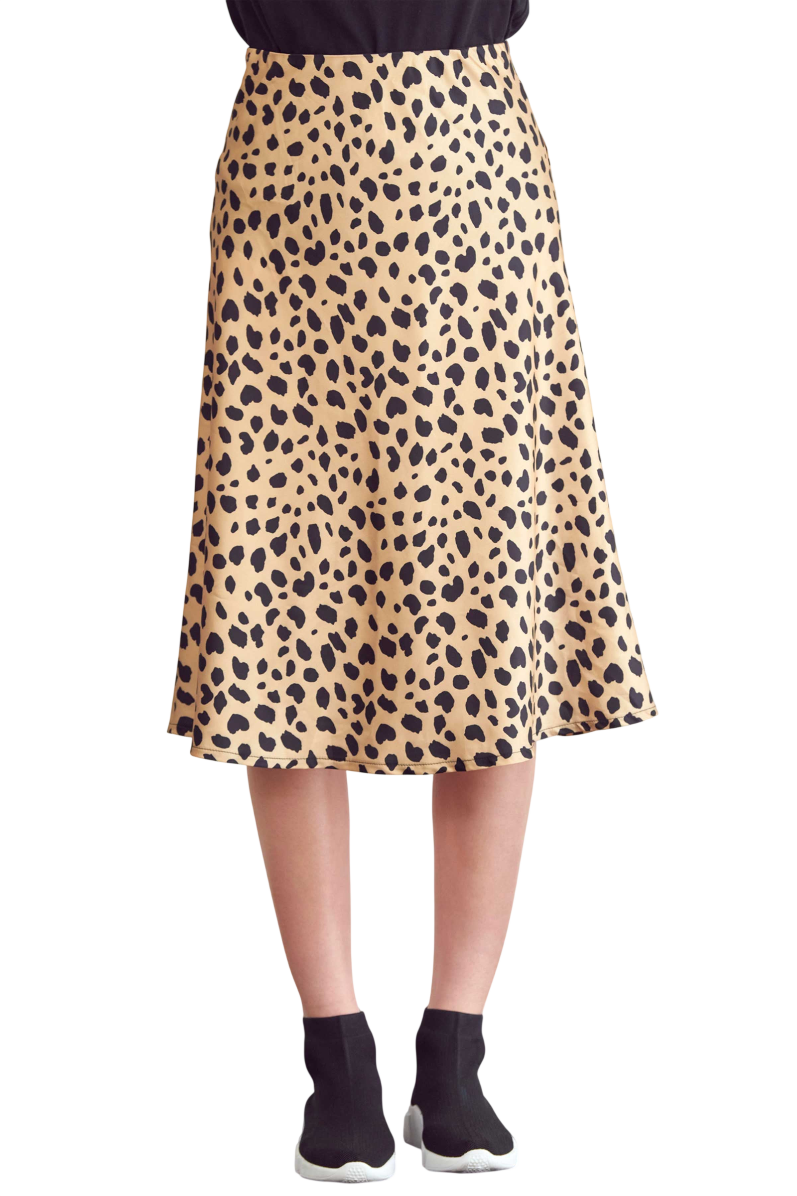 VacationGrabs Satin Midi Skirt for Women Leopard Print