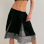 Women's black satin pajamas with lace detail for comfortable lounging