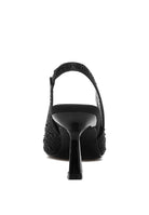 Women's satin pearl slingback sandals, black, stylish for evening events