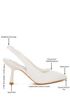 Women's satin pearl slingback sandals with comfortable cushion insole and closed pointed toe