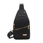 Black quilted sling bag, durable design for quality travel bags