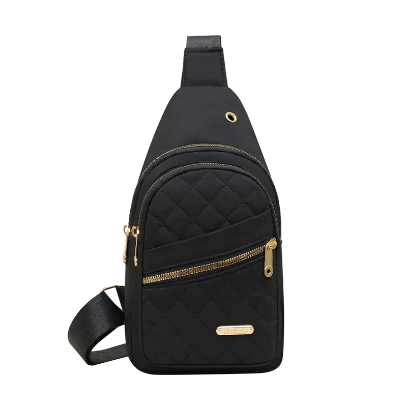 Black quilted sling bag, durable design for quality travel bags