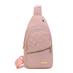 Pink quilted crossbody bag for stylish travel, quality travel bags