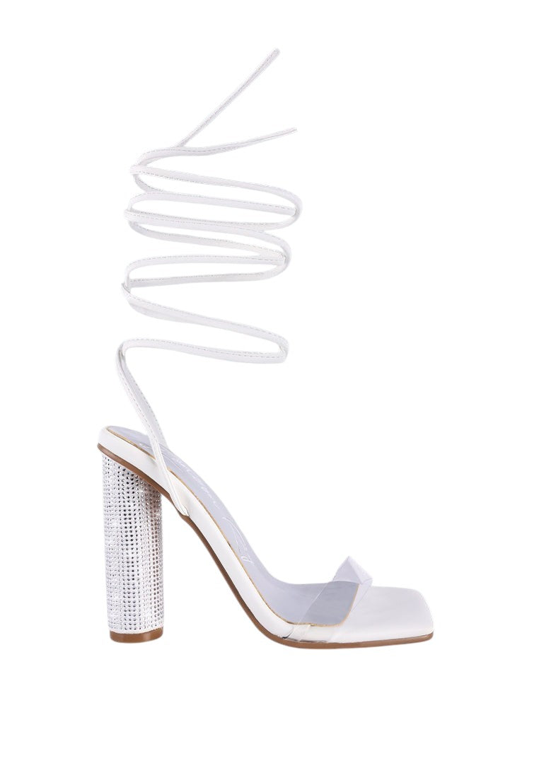 Scansta Lace Up Rhinestone Embellished Heel Sandals