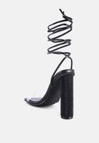 Scansta Lace Up Rhinestone Embellished Heel Sandals