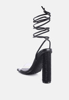 Scansta Lace Up Rhinestone Embellished Heel Sandals