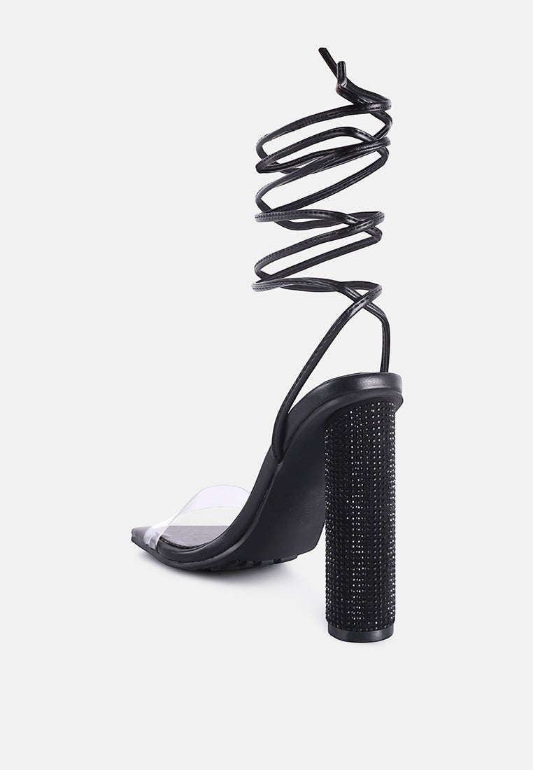 Scansta Lace Up Rhinestone Embellished Heel Sandals