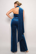Stylish scarf top jumpsuit stylish outfit in blue with a back drape design for a chic look
