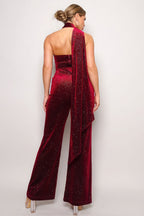 Stylish red scarf top jumpsuit stylish outfit featuring a dramatic back design and flared legs