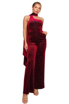Stylish VacationGrabs scarf top jumpsuit stylish outfit in burgundy with sparkly accents