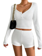 Women's Outfits & Sets Scoop Neck Long Sleeve Top and Shorts Set
