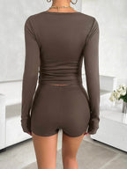 Scoop Neck Long Sleeve Top and Shorts Set - VacationGrabs