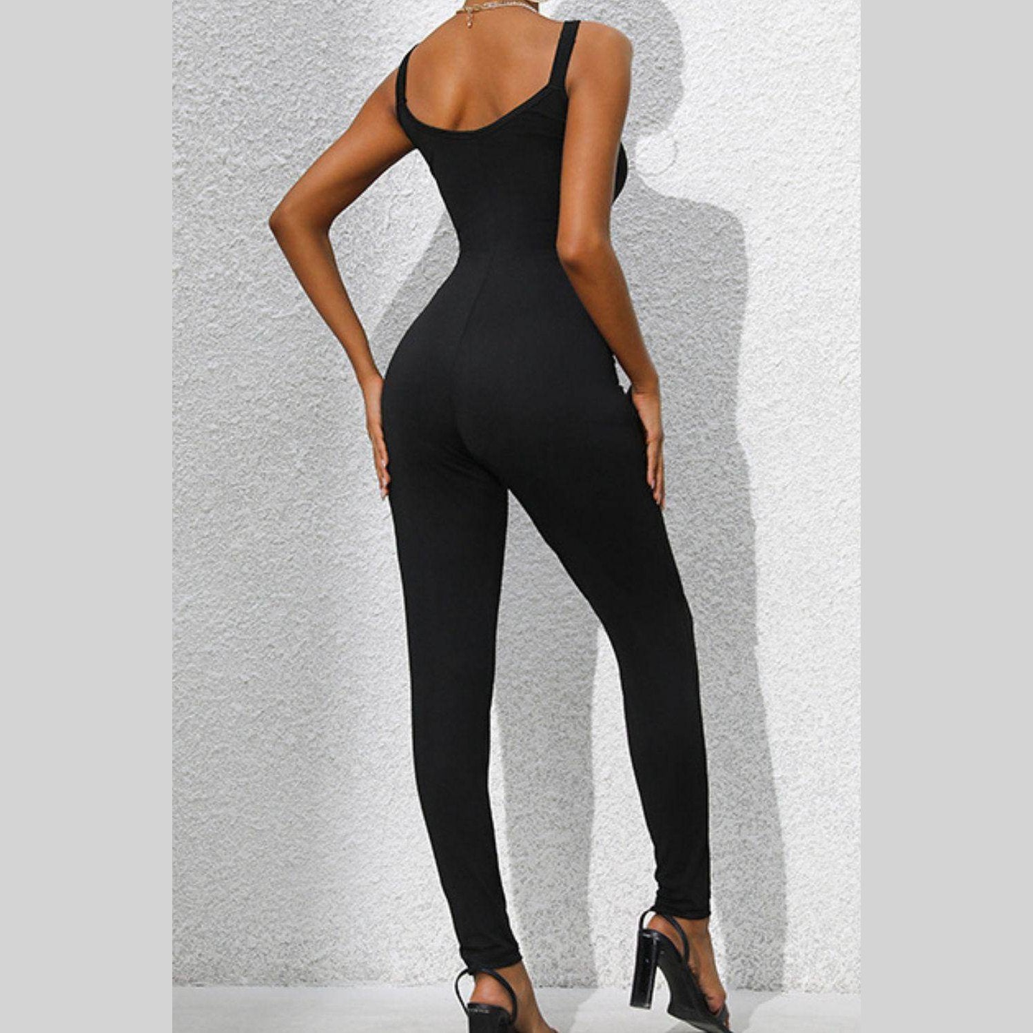 Scoop Neck Wide Strap Skinny Jumpsuit - VacationGrabs