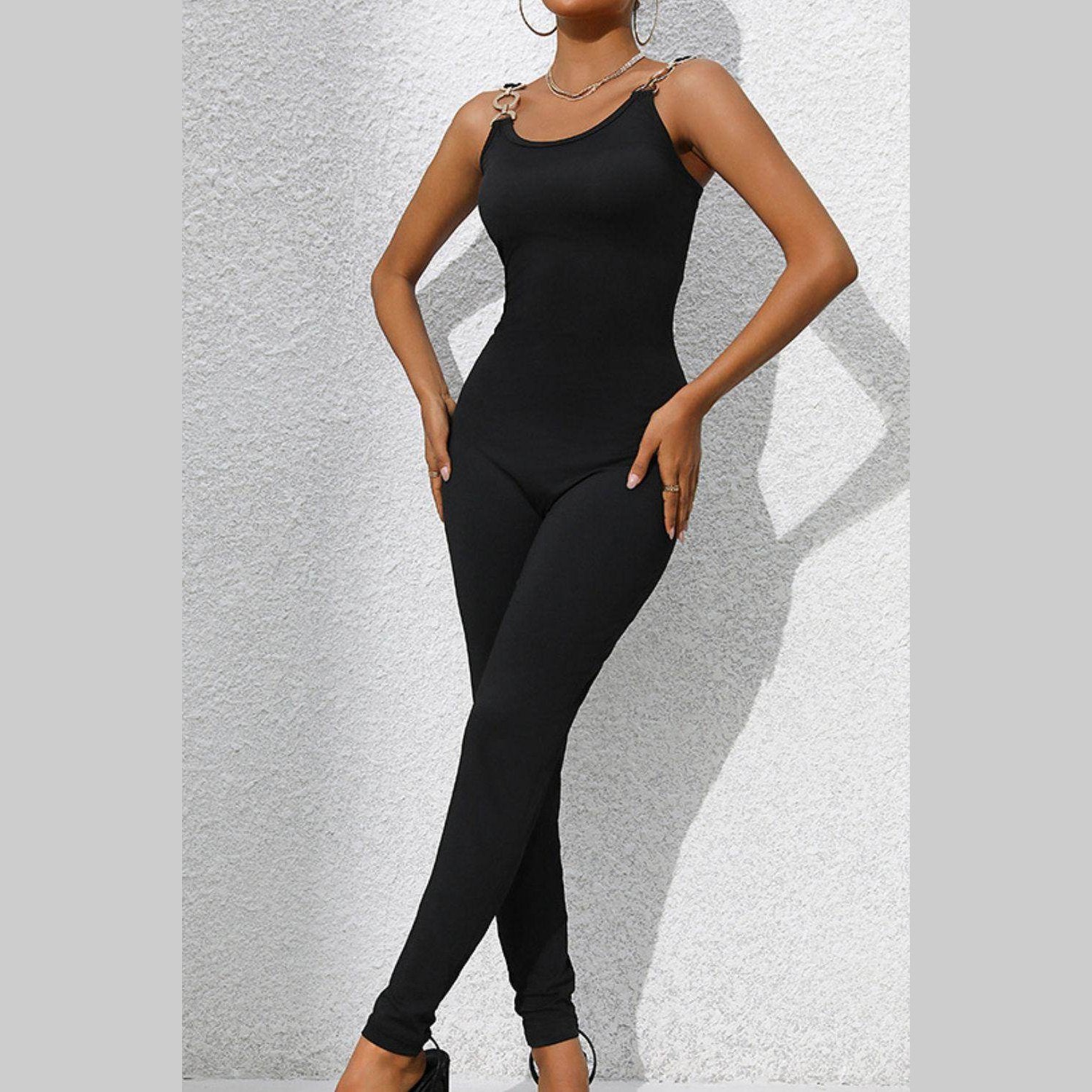 Scoop Neck Wide Strap Skinny Jumpsuit - VacationGrabs