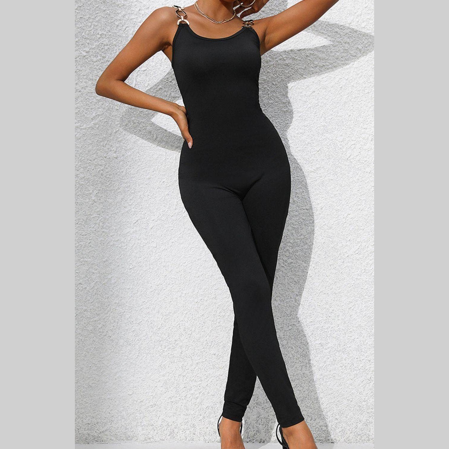 Scoop Neck Wide Strap Skinny Jumpsuit - VacationGrabs